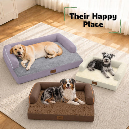 Orthopedic Washable Dog Bed with Bolster for Medium to Large Dogs | Pillow Support for Neck Relief, Egg Crate Foam, Waterproof Liner, Anti-Slip Bottom, Removable Bolster Cover, 36 x 27 Inch