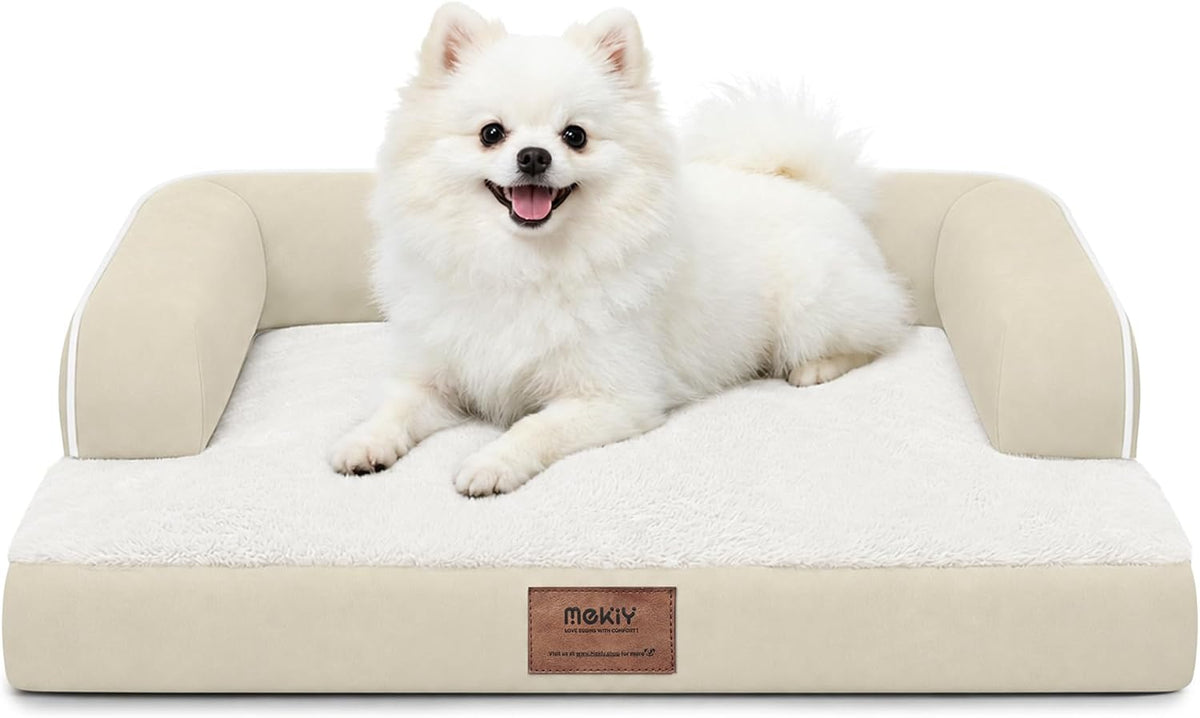 Orthopedic Washable Dog Bed with Bolster for Medium to Large Dogs | Pillow Support for Neck Relief, Egg Crate Foam, Waterproof Liner, Anti-Slip Bottom, Removable Bolster Cover, 36 x 27 Inch