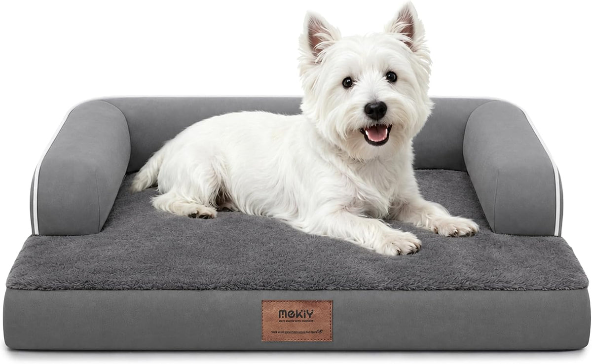 Orthopedic Washable Dog Bed with Bolster for Medium to Large Dogs | Pillow Support for Neck Relief, Egg Crate Foam, Waterproof Liner, Anti-Slip Bottom, Removable Bolster Cover, 36 x 27 Inch
