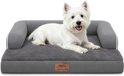 Orthopedic Washable Dog Bed with Bolster for Medium to Large Dogs | Pillow Support for Neck Relief, Egg Crate Foam, Waterproof Liner, Anti-Slip Bottom, Removable Bolster Cover, 36 x 27 Inch