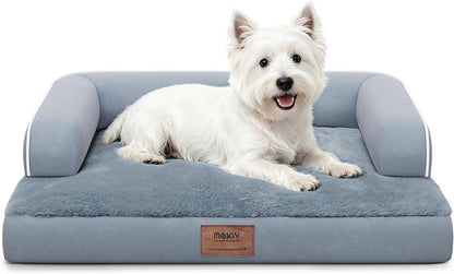 Orthopedic Washable Dog Bed with Bolster for Medium to Large Dogs | Pillow Support for Neck Relief, Egg Crate Foam, Waterproof Liner, Anti-Slip Bottom, Removable Bolster Cover, 36 x 27 Inch
