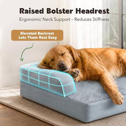 Orthopedic Washable Dog Bed with Bolster for Medium to Large Dogs | Pillow Support for Neck Relief, Egg Crate Foam, Waterproof Liner, Anti-Slip Bottom, Removable Bolster Cover, 36 x 27 Inch