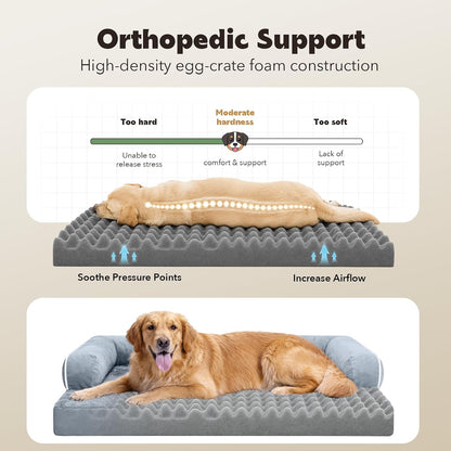 Orthopedic Washable Dog Bed with Bolster for Medium to Large Dogs | Pillow Support for Neck Relief, Egg Crate Foam, Waterproof Liner, Anti-Slip Bottom, Removable Bolster Cover, 36 x 27 Inch