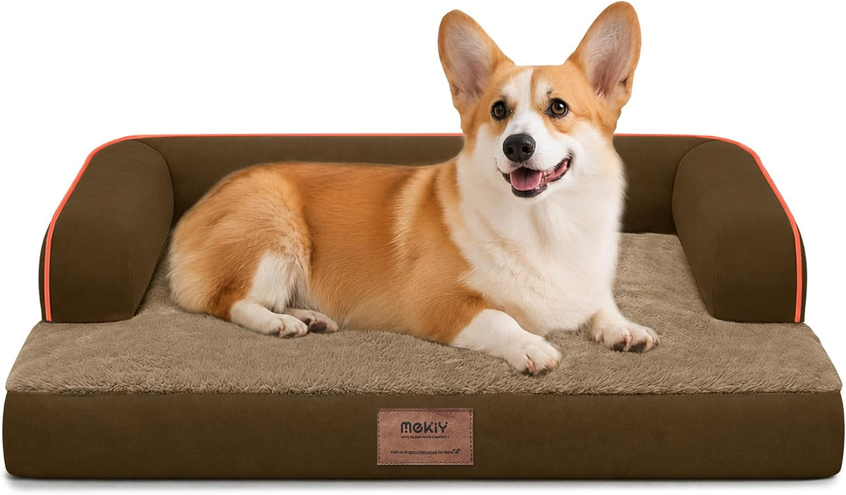 Orthopedic Washable Dog Bed with Bolster for Medium to Large Dogs | Pillow Support for Neck Relief, Egg Crate Foam, Waterproof Liner, Anti-Slip Bottom, Removable Bolster Cover, 36 x 27 Inch