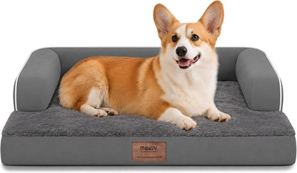Orthopedic Washable Dog Bed with Bolster for Medium to Large Dogs | Pillow Support for Neck Relief, Egg Crate Foam, Waterproof Liner, Anti-Slip Bottom, Removable Bolster Cover, 36 x 27 Inch