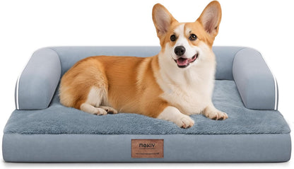 Orthopedic Washable Dog Bed with Bolster for Medium to Large Dogs | Pillow Support for Neck Relief, Egg Crate Foam, Waterproof Liner, Anti-Slip Bottom, Removable Bolster Cover, 36 x 27 Inch