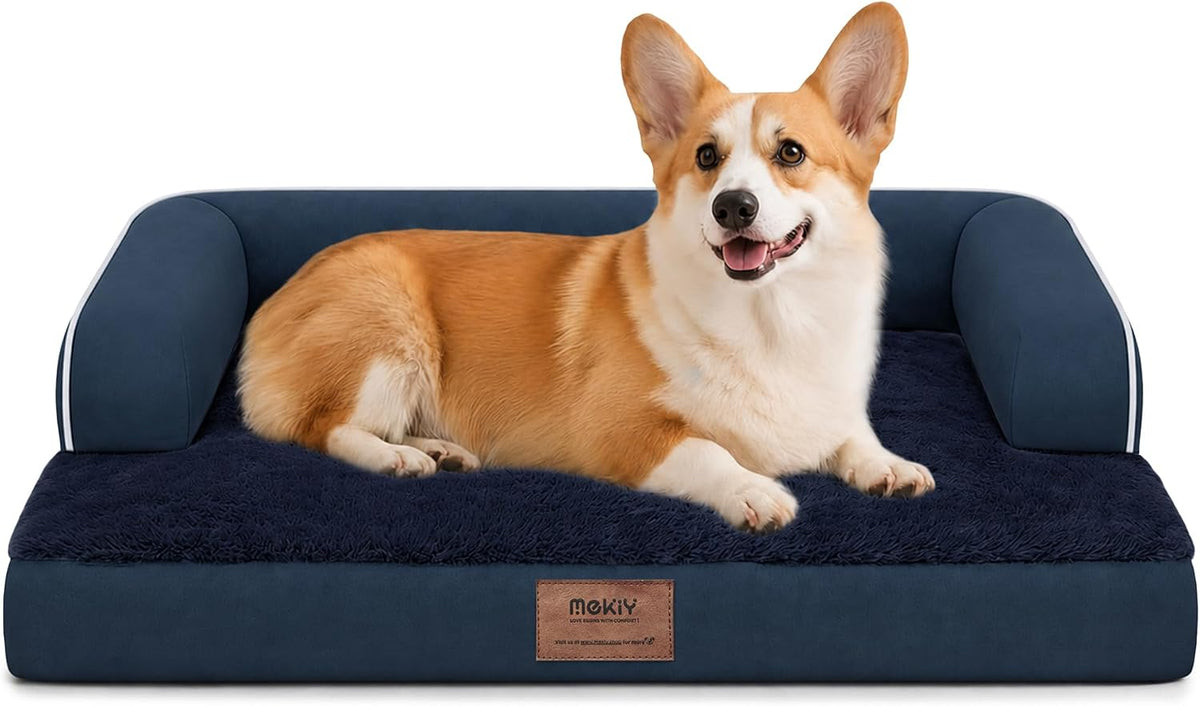 Orthopedic Washable Dog Bed with Bolster for Medium to Large Dogs | Pillow Support for Neck Relief, Egg Crate Foam, Waterproof Liner, Anti-Slip Bottom, Removable Bolster Cover, 36 x 27 Inch
