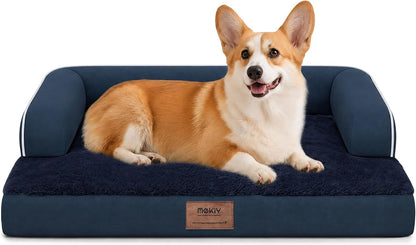 Orthopedic Washable Dog Bed with Bolster for Medium to Large Dogs | Pillow Support for Neck Relief, Egg Crate Foam, Waterproof Liner, Anti-Slip Bottom, Removable Bolster Cover, 36 x 27 Inch
