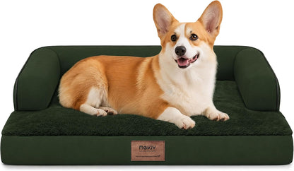 Orthopedic Washable Dog Bed with Bolster for Medium to Large Dogs | Pillow Support for Neck Relief, Egg Crate Foam, Waterproof Liner, Anti-Slip Bottom, Removable Bolster Cover, 36 x 27 Inch
