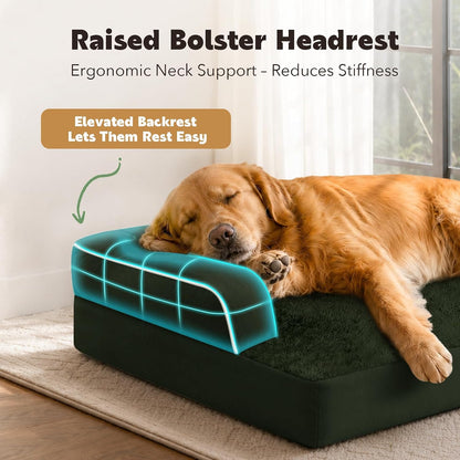 Orthopedic Washable Dog Bed with Bolster for Medium to Large Dogs | Pillow Support for Neck Relief, Egg Crate Foam, Waterproof Liner, Anti-Slip Bottom, Removable Bolster Cover, 36 x 27 Inch