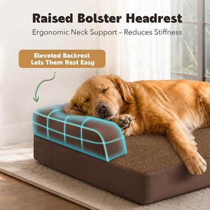 Orthopedic Washable Dog Bed with Bolster for Medium to Large Dogs | Pillow Support for Neck Relief, Egg Crate Foam, Waterproof Liner, Anti-Slip Bottom, Removable Bolster Cover, 36 x 27 Inch