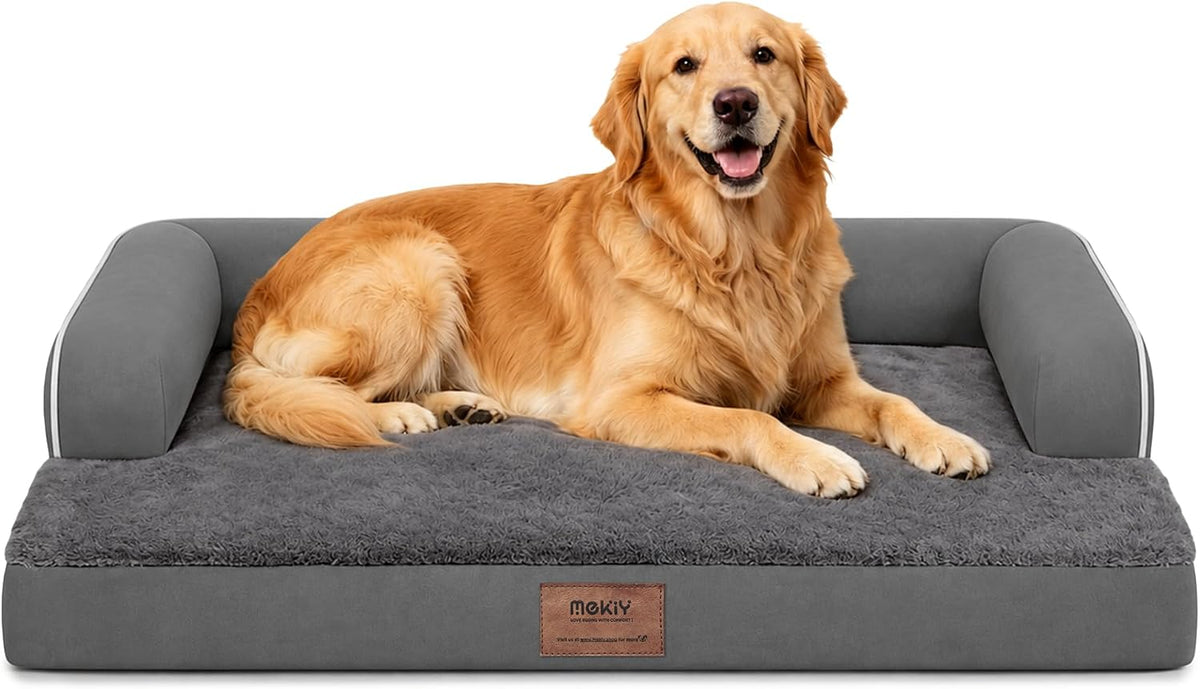 Orthopedic Washable Dog Bed with Bolster for Medium to Large Dogs | Pillow Support for Neck Relief, Egg Crate Foam, Waterproof Liner, Anti-Slip Bottom, Removable Bolster Cover, 36 x 27 Inch
