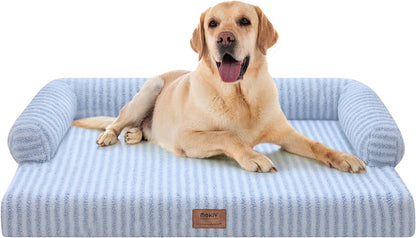 Orthopedic Washable Dog Bed with Bolster for Medium to Large Dogs | Pillow Support for Neck Relief, Egg Crate Foam, Waterproof Liner, Anti-Slip Bottom, Removable Bolster Cover, 36 x 27 Inch