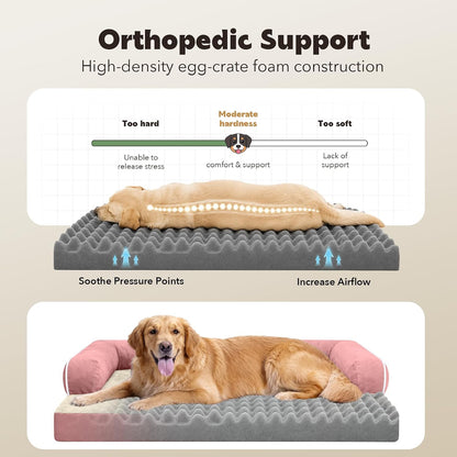 Orthopedic Washable Dog Bed with Bolster for Medium to Large Dogs | Pillow Support for Neck Relief, Egg Crate Foam, Waterproof Liner, Anti-Slip Bottom, Removable Bolster Cover, 36 x 27 Inch