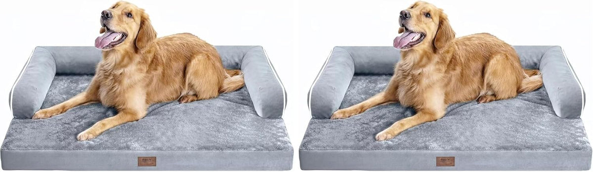 Orthopedic Washable Dog Bed with Bolster for Medium to Large Dogs | Pillow Support for Neck Relief, Egg Crate Foam, Waterproof Liner, Anti-Slip Bottom, Removable Bolster Cover, 36 x 27 Inch