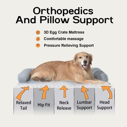 Orthopedic Washable Dog Bed with Bolster for Medium to Large Dogs | Pillow Support for Neck Relief, Egg Crate Foam, Waterproof Liner, Anti-Slip Bottom, Removable Bolster Cover, 36 x 27 Inch