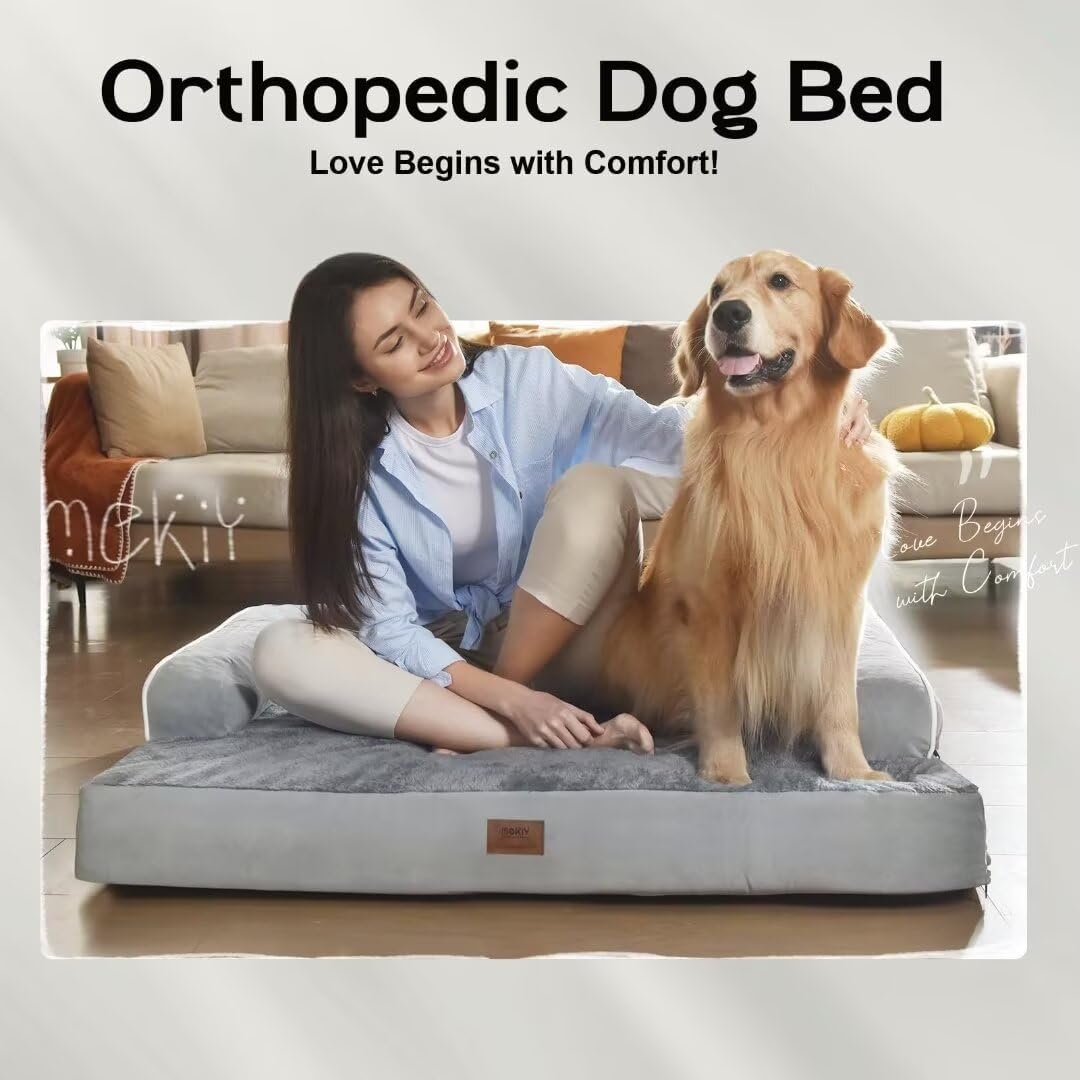 Orthopedic Washable Dog Bed with Bolster for Medium to Large Dogs | Pillow Support for Neck Relief, Egg Crate Foam, Waterproof Liner, Anti-Slip Bottom, Removable Bolster Cover, 36 x 27 Inch