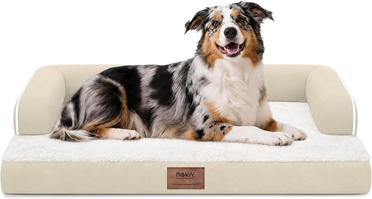 Orthopedic Washable Dog Bed with Bolster for Medium to Large Dogs | Pillow Support for Neck Relief, Egg Crate Foam, Waterproof Liner, Anti-Slip Bottom, Removable Bolster Cover, 36 x 27 Inch