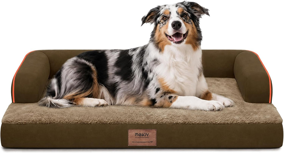 Orthopedic Washable Dog Bed with Bolster for Medium to Large Dogs | Pillow Support for Neck Relief, Egg Crate Foam, Waterproof Liner, Anti-Slip Bottom, Removable Bolster Cover, 36 x 27 Inch