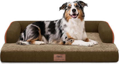 Orthopedic Washable Dog Bed with Bolster for Medium to Large Dogs | Pillow Support for Neck Relief, Egg Crate Foam, Waterproof Liner, Anti-Slip Bottom, Removable Bolster Cover, 36 x 27 Inch