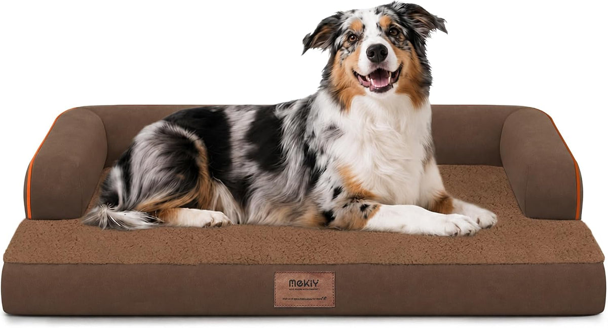 Orthopedic Washable Dog Bed with Bolster for Medium to Large Dogs | Pillow Support for Neck Relief, Egg Crate Foam, Waterproof Liner, Anti-Slip Bottom, Removable Bolster Cover, 36 x 27 Inch