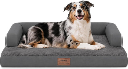 Orthopedic Washable Dog Bed with Bolster for Medium to Large Dogs | Pillow Support for Neck Relief, Egg Crate Foam, Waterproof Liner, Anti-Slip Bottom, Removable Bolster Cover, 36 x 27 Inch