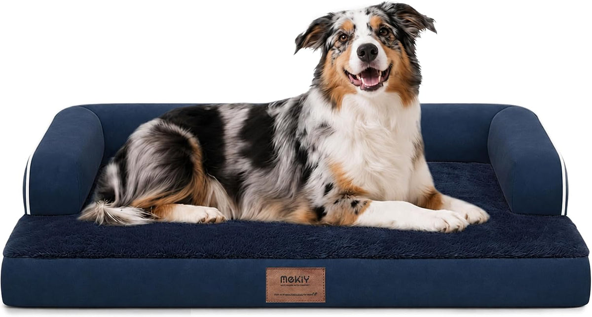 Orthopedic Washable Dog Bed with Bolster for Medium to Large Dogs | Pillow Support for Neck Relief, Egg Crate Foam, Waterproof Liner, Anti-Slip Bottom, Removable Bolster Cover, 36 x 27 Inch