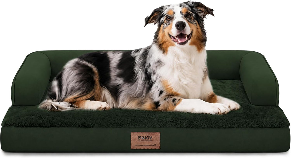 Orthopedic Washable Dog Bed with Bolster for Medium to Large Dogs | Pillow Support for Neck Relief, Egg Crate Foam, Waterproof Liner, Anti-Slip Bottom, Removable Bolster Cover, 36 x 27 Inch