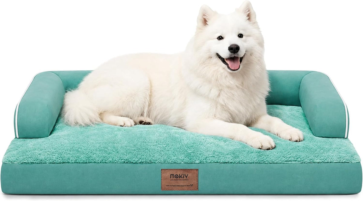 Orthopedic Washable Dog Bed with Bolster for Medium to Large Dogs | Pillow Support for Neck Relief, Egg Crate Foam, Waterproof Liner, Anti-Slip Bottom, Removable Bolster Cover, 36 x 27 Inch
