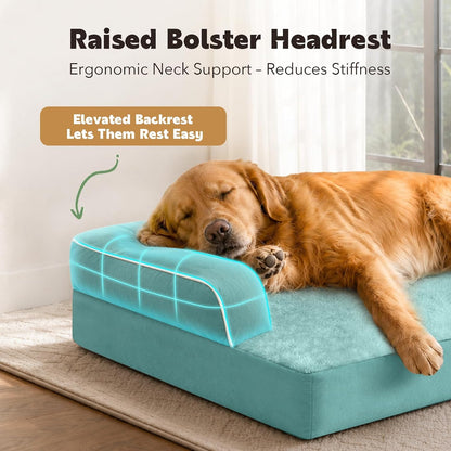 Orthopedic Washable Dog Bed with Bolster for Medium to Large Dogs | Pillow Support for Neck Relief, Egg Crate Foam, Waterproof Liner, Anti-Slip Bottom, Removable Bolster Cover, 36 x 27 Inch