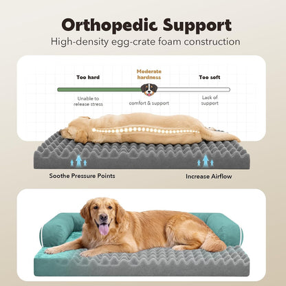 Orthopedic Washable Dog Bed with Bolster for Medium to Large Dogs | Pillow Support for Neck Relief, Egg Crate Foam, Waterproof Liner, Anti-Slip Bottom, Removable Bolster Cover, 36 x 27 Inch