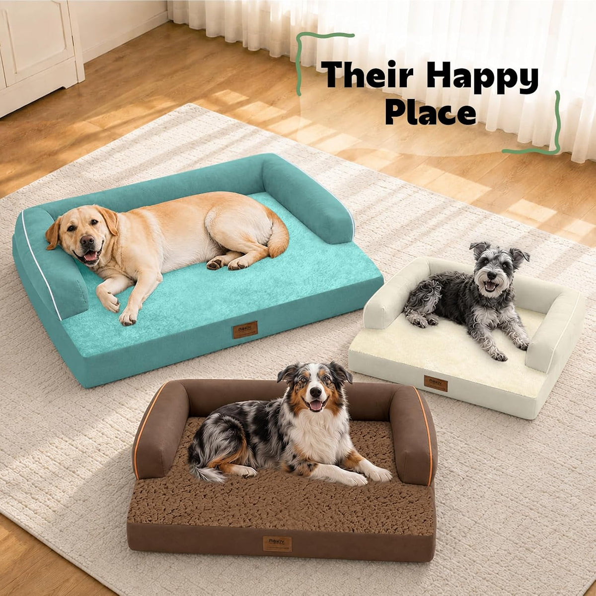 Orthopedic Washable Dog Bed with Bolster for Medium to Large Dogs | Pillow Support for Neck Relief, Egg Crate Foam, Waterproof Liner, Anti-Slip Bottom, Removable Bolster Cover, 36 x 27 Inch