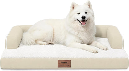 Orthopedic Washable Dog Bed with Bolster for Medium to Large Dogs | Pillow Support for Neck Relief, Egg Crate Foam, Waterproof Liner, Anti-Slip Bottom, Removable Bolster Cover, 36 x 27 Inch