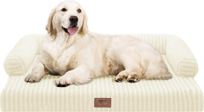 Orthopedic Washable Dog Bed with Bolster for Medium to Large Dogs | Pillow Support for Neck Relief, Egg Crate Foam, Waterproof Liner, Anti-Slip Bottom, Removable Bolster Cover, 36 x 27 Inch