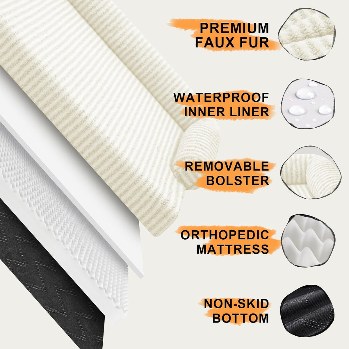 Orthopedic Washable Dog Bed with Bolster for Medium to Large Dogs | Pillow Support for Neck Relief, Egg Crate Foam, Waterproof Liner, Anti-Slip Bottom, Removable Bolster Cover, 36 x 27 Inch