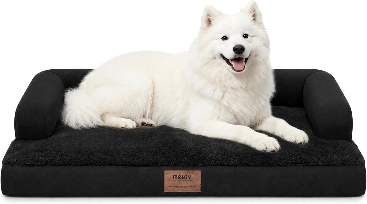 Orthopedic Washable Dog Bed with Bolster for Medium to Large Dogs | Pillow Support for Neck Relief, Egg Crate Foam, Waterproof Liner, Anti-Slip Bottom, Removable Bolster Cover, 36 x 27 Inch