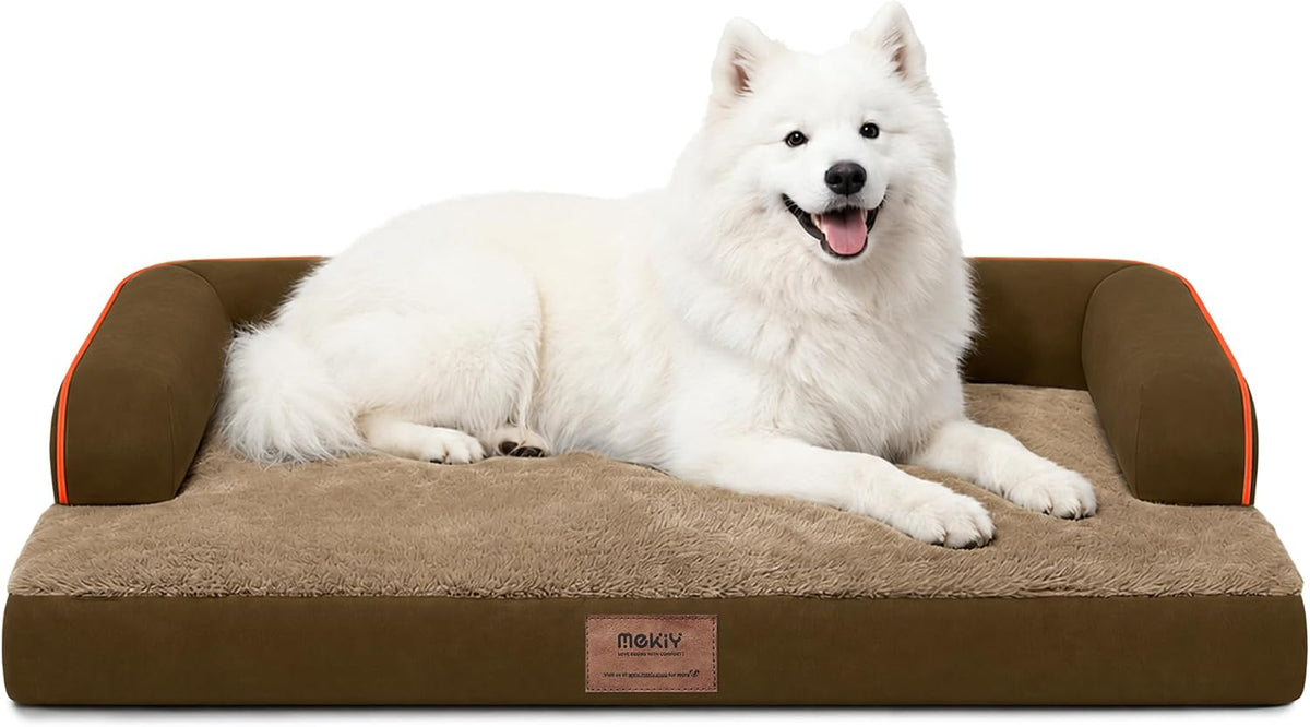 Orthopedic Washable Dog Bed with Bolster for Medium to Large Dogs | Pillow Support for Neck Relief, Egg Crate Foam, Waterproof Liner, Anti-Slip Bottom, Removable Bolster Cover, 36 x 27 Inch