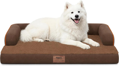 Orthopedic Washable Dog Bed with Bolster for Medium to Large Dogs | Pillow Support for Neck Relief, Egg Crate Foam, Waterproof Liner, Anti-Slip Bottom, Removable Bolster Cover, 36 x 27 Inch