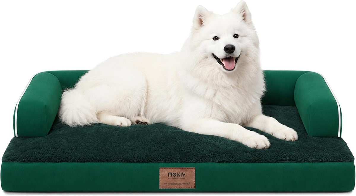 Orthopedic Washable Dog Bed with Bolster for Medium to Large Dogs | Pillow Support for Neck Relief, Egg Crate Foam, Waterproof Liner, Anti-Slip Bottom, Removable Bolster Cover, 36 x 27 Inch