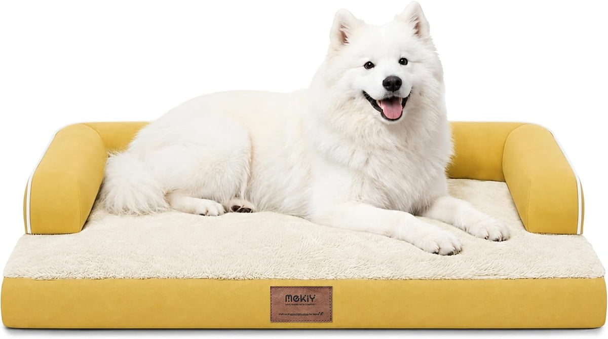 Orthopedic Washable Dog Bed with Bolster for Medium to Large Dogs | Pillow Support for Neck Relief, Egg Crate Foam, Waterproof Liner, Anti-Slip Bottom, Removable Bolster Cover, 36 x 27 Inch