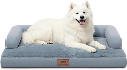 Orthopedic Washable Dog Bed with Bolster for Medium to Large Dogs | Pillow Support for Neck Relief, Egg Crate Foam, Waterproof Liner, Anti-Slip Bottom, Removable Bolster Cover, 36 x 27 Inch
