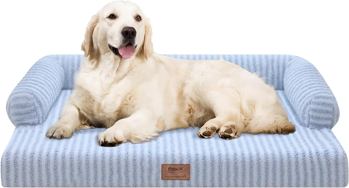 Orthopedic Washable Dog Bed with Bolster for Medium to Large Dogs | Pillow Support for Neck Relief, Egg Crate Foam, Waterproof Liner, Anti-Slip Bottom, Removable Bolster Cover, 36 x 27 Inch