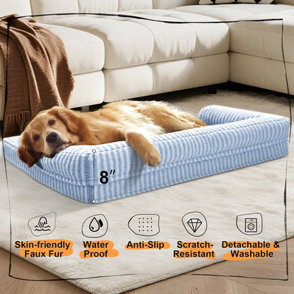 Orthopedic Washable Dog Bed with Bolster for Medium to Large Dogs | Pillow Support for Neck Relief, Egg Crate Foam, Waterproof Liner, Anti-Slip Bottom, Removable Bolster Cover, 36 x 27 Inch