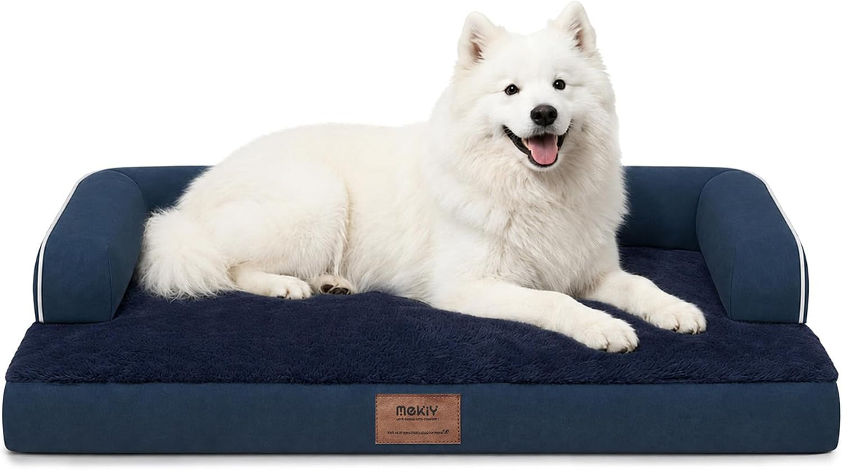 Orthopedic Washable Dog Bed with Bolster for Medium to Large Dogs | Pillow Support for Neck Relief, Egg Crate Foam, Waterproof Liner, Anti-Slip Bottom, Removable Bolster Cover, 36 x 27 Inch