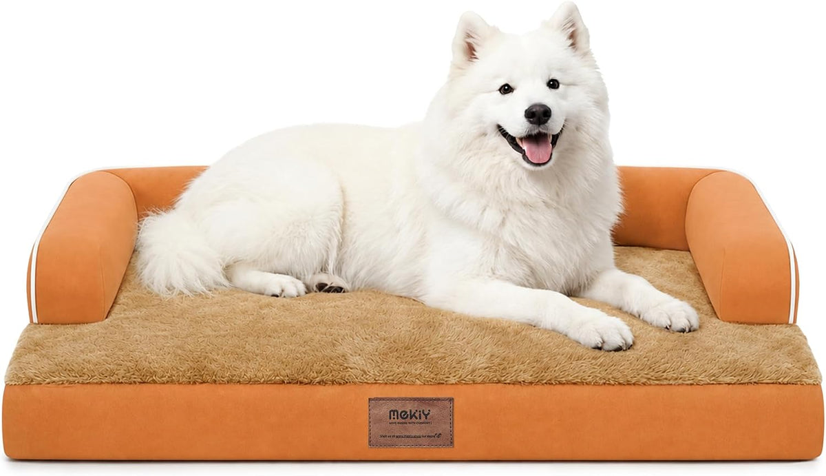 Orthopedic Washable Dog Bed with Bolster for Medium to Large Dogs | Pillow Support for Neck Relief, Egg Crate Foam, Waterproof Liner, Anti-Slip Bottom, Removable Bolster Cover, 36 x 27 Inch