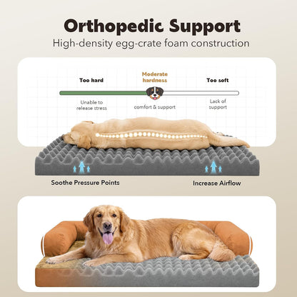 Orthopedic Washable Dog Bed with Bolster for Medium to Large Dogs | Pillow Support for Neck Relief, Egg Crate Foam, Waterproof Liner, Anti-Slip Bottom, Removable Bolster Cover, 36 x 27 Inch