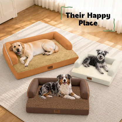 Orthopedic Washable Dog Bed with Bolster for Medium to Large Dogs | Pillow Support for Neck Relief, Egg Crate Foam, Waterproof Liner, Anti-Slip Bottom, Removable Bolster Cover, 36 x 27 Inch