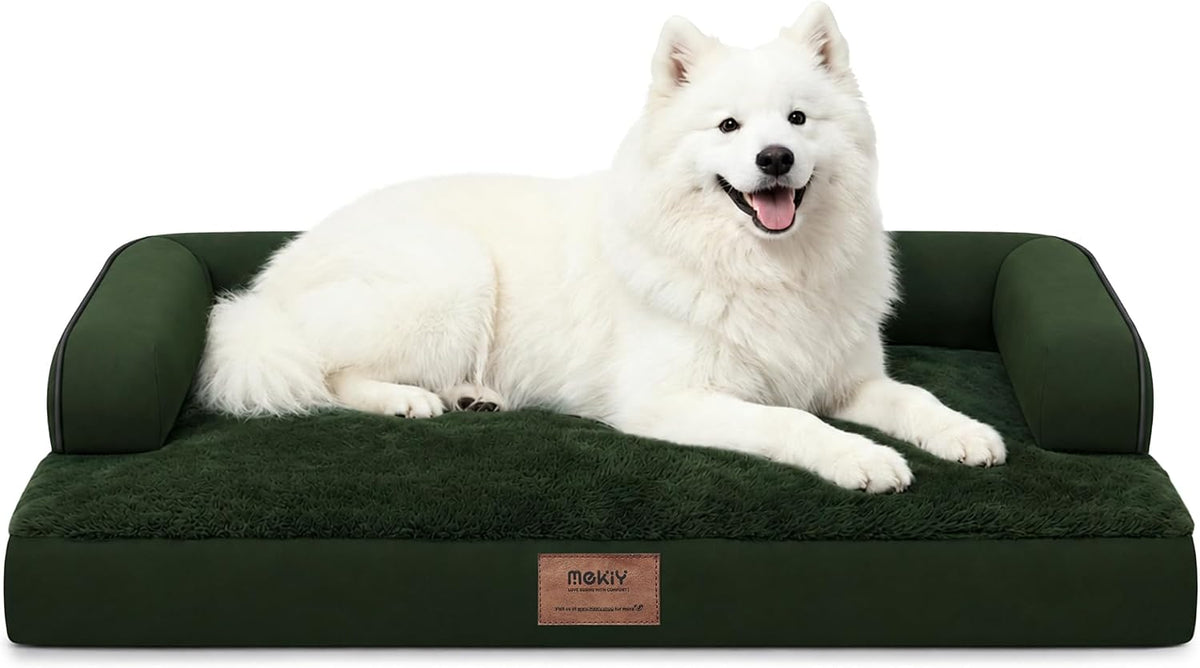 Orthopedic Washable Dog Bed with Bolster for Medium to Large Dogs | Pillow Support for Neck Relief, Egg Crate Foam, Waterproof Liner, Anti-Slip Bottom, Removable Bolster Cover, 36 x 27 Inch