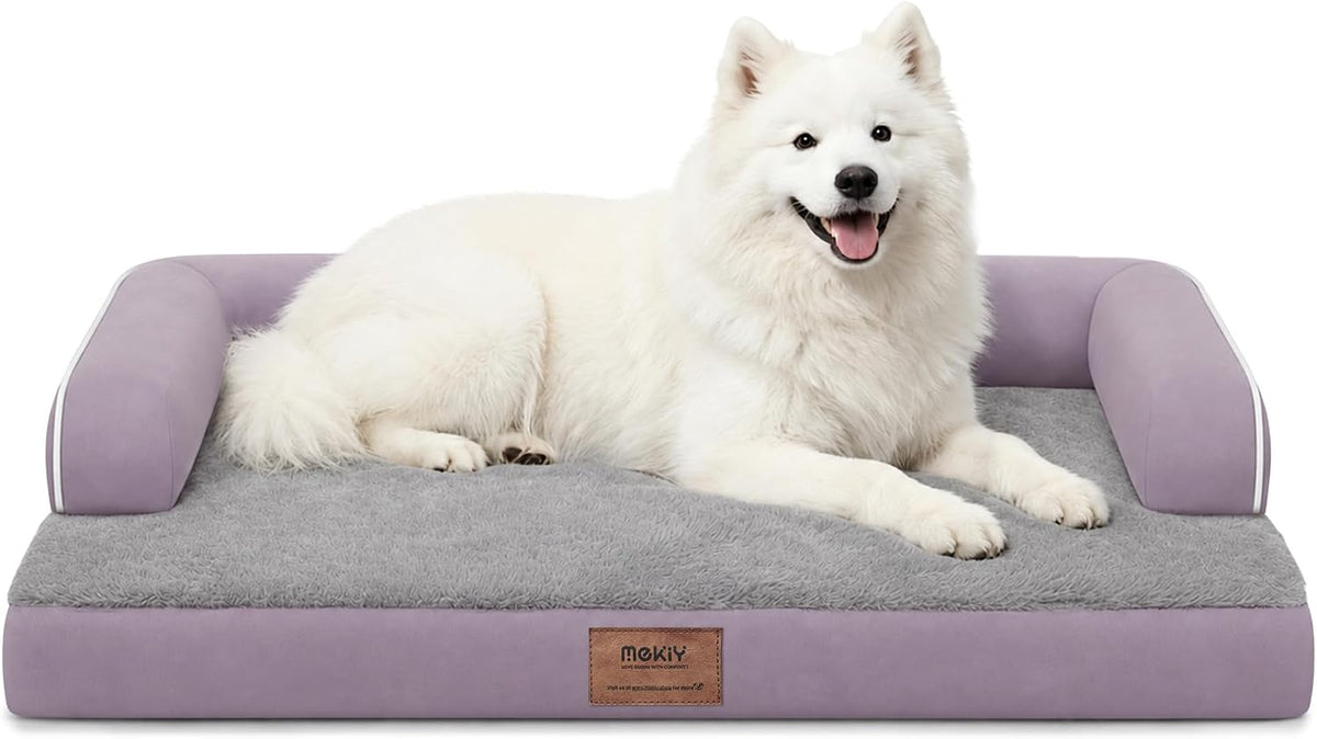 Orthopedic Washable Dog Bed with Bolster for Medium to Large Dogs | Pillow Support for Neck Relief, Egg Crate Foam, Waterproof Liner, Anti-Slip Bottom, Removable Bolster Cover, 36 x 27 Inch
