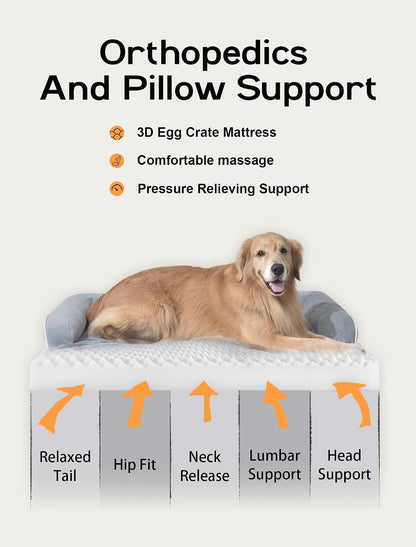 Orthopedic Washable Dog Bed with Bolster for Medium to Large Dogs | Pillow Support for Neck Relief, Egg Crate Foam, Waterproof Liner, Anti-Slip Bottom, Removable Bolster Cover, 36 x 27 Inch